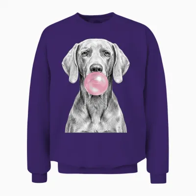 Chien Braque De Weimar Soufflant Bubble Gum Funny Canine Unisex Sweatshirt - Purple