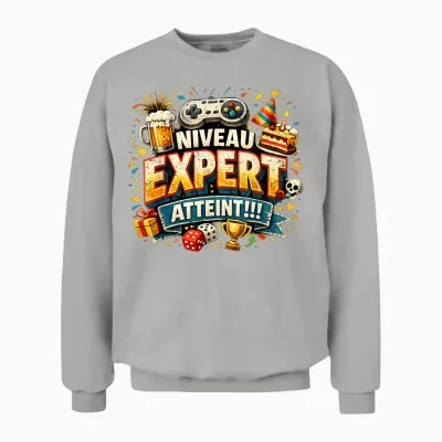 Cadeau Anniversaire Homme Original Humour Niveau Expert Unisex Sweatshirt - Ash
