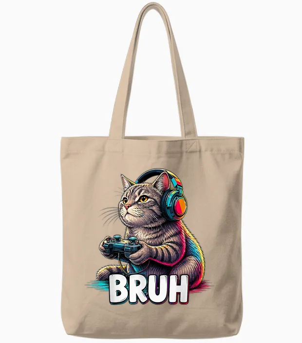 Bruh Cat Gamer Console De Jeu Humoristique Rétro Tote Bags in Natural