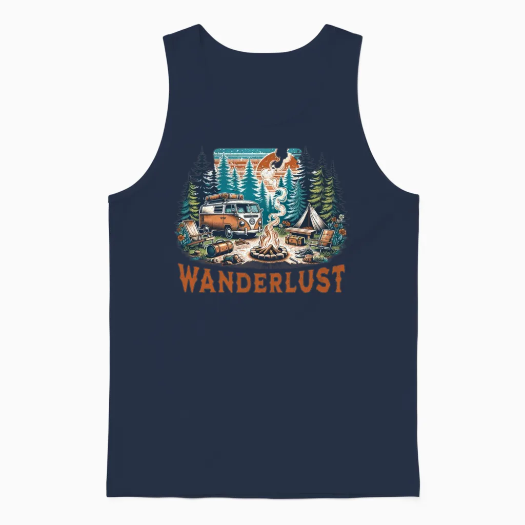 'wanderlust' Nature Adventure Gd Unisex Tank Top in Navy