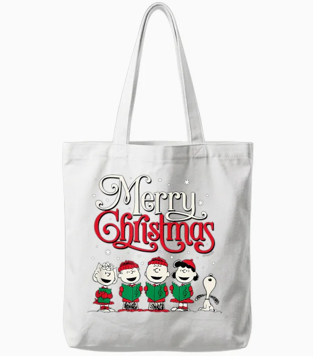 Peanuts - Snoopy Charlie Linus Sally Merry Christmas Choir Tote Bags in White