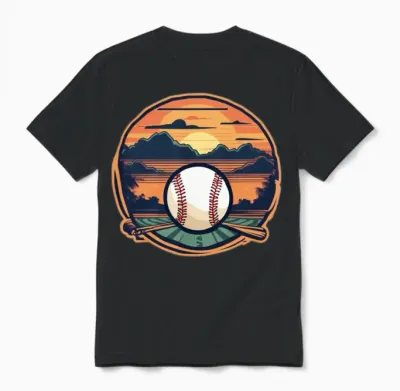 Baseball Retro Baseball Sunset Unisex T-Shirt - Black