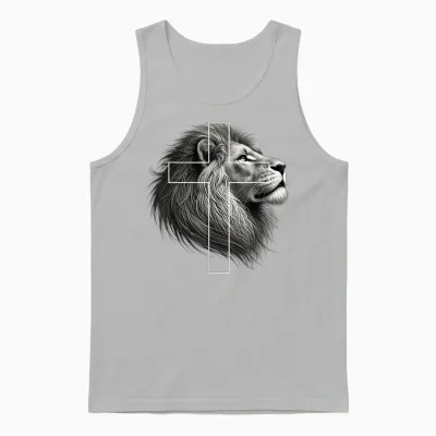 Jesus Lion of Judah Christian Cross Unisex Tank Top - Ash