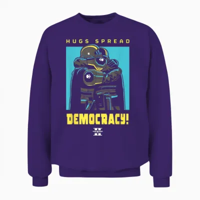 Helldivers 2 Playstation Video Game Hugs Spread Democracy Unisex Sweatshirt - Purple