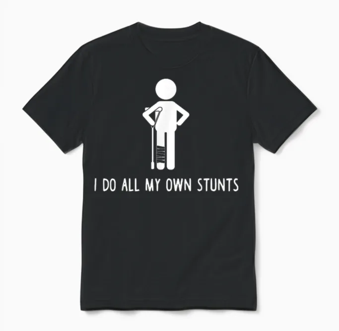 I Do All My Own Stunts Shirt Get Well Gift Funny Injury Leg Unisex T-Shirt in Black