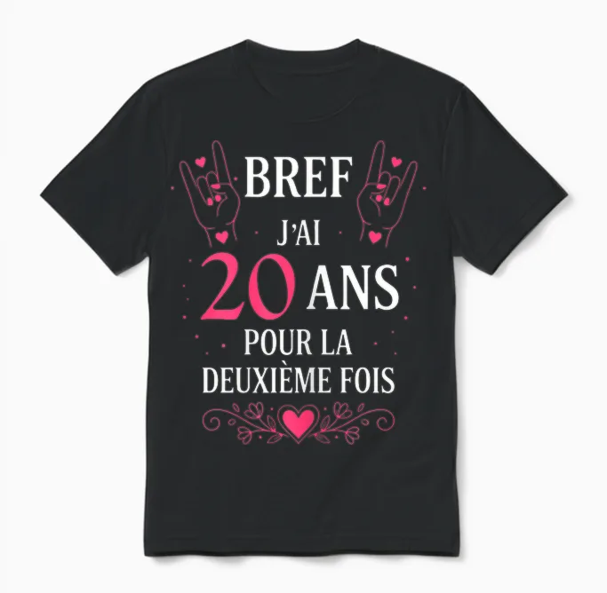 Bref J'ai 20 Ans Pour La Deuxième Fois Anniversaire 40 Ans Unisex T-Shirt in Black