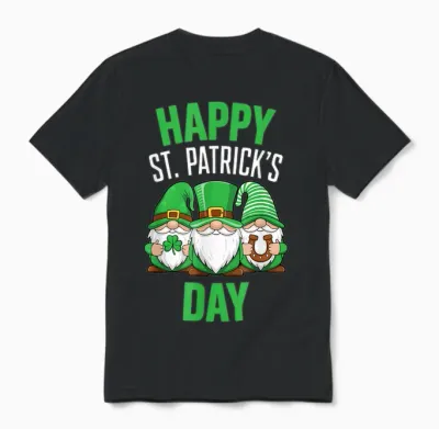 Happy St Patrick's Day Shirt with Three St. Patrick's Day Gnomes T-Shirt, Black, S Unisex T-Shirt - Black
