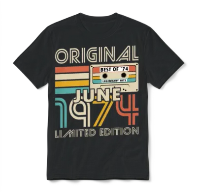 50th Birthday Vintage June 1974 Original 1974 Unisex T-Shirt - Black