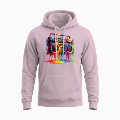 Dripping Paint Boombox Old-School 80s Hip Hop Street Style Unisex Hoodie - Light Pink
