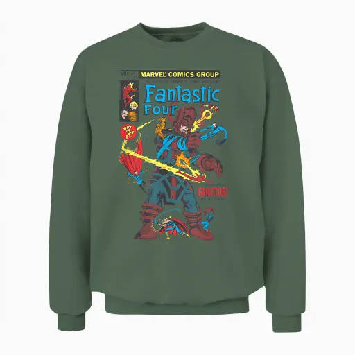 Fantastic Four First Comic Cover T-Shirt, White, S Unisex Sweatshirt - Military Green