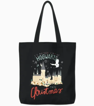Harry Potter I'd Rather Stay at Hogwarts Christmas Tote Bags - Black