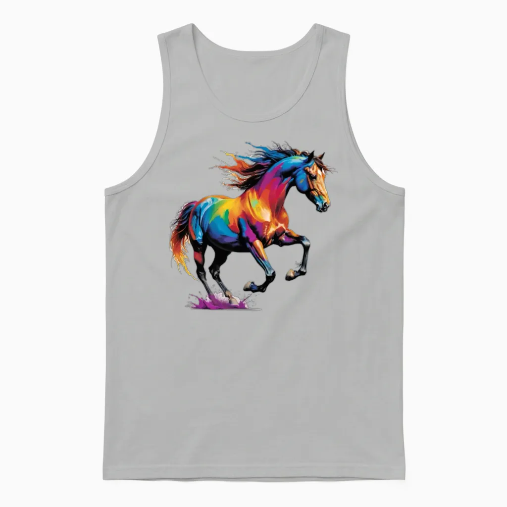 Rainbow Horse Splash - Lovers Unisex Tank Top in Ash