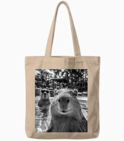 Cool Capybara Selfie Tote Bags - Natural
