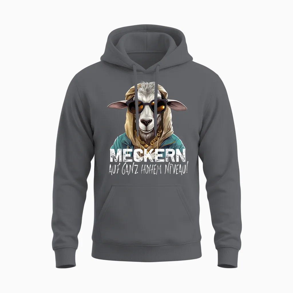 Meckern Auf Ganz Hohem Niveau! Lustiges Ziegen Unisex Hoodie in Charcoal