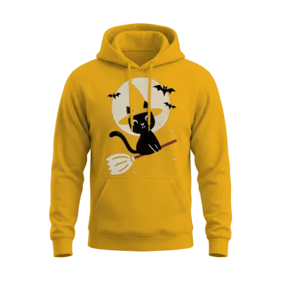 Vintage Witch Cat T-Shirt – Retro Halloween Cat Unisex Hoodie - Gold