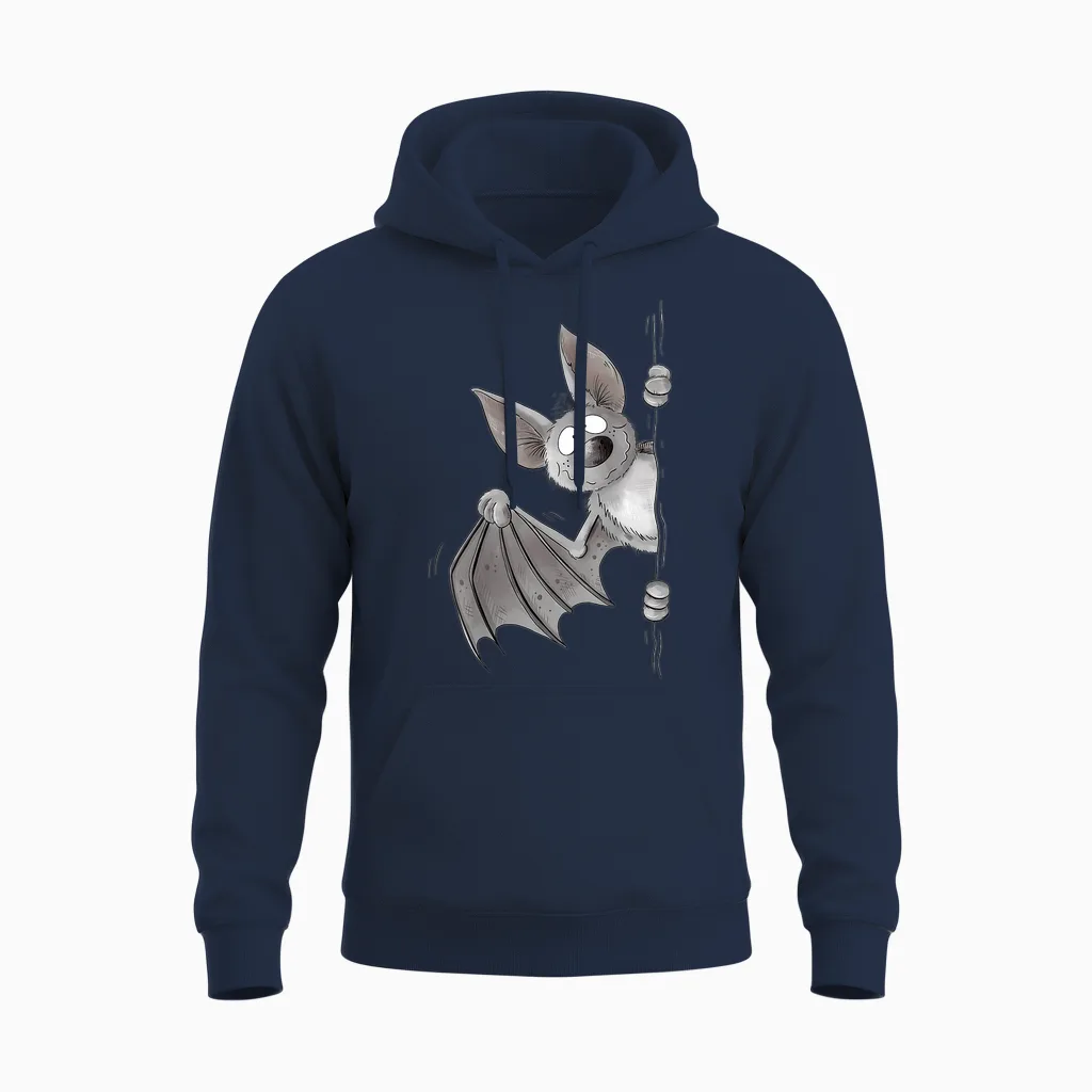 Funny Bat Flight Fox Animal Motif for Animal Lovers Fun T-Shirt, Black Unisex Hoodie in Navy