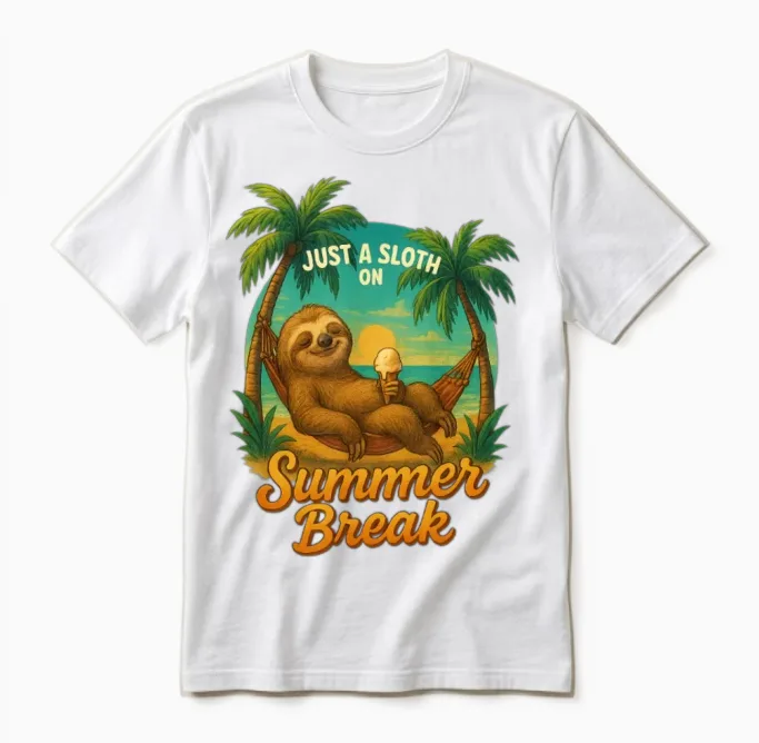 Sloth on Summer Break โ Chill Beach Vibes Unisex T-Shirt in White