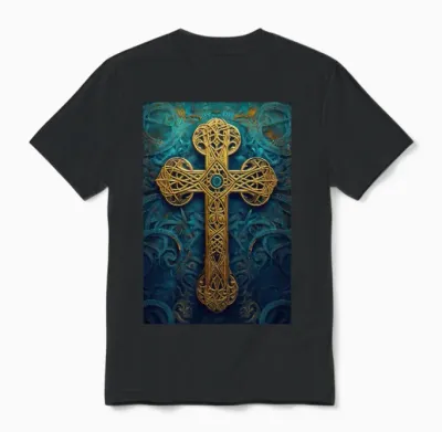 Ornate Golden Celtic Cross Unisex T-Shirt - Black
