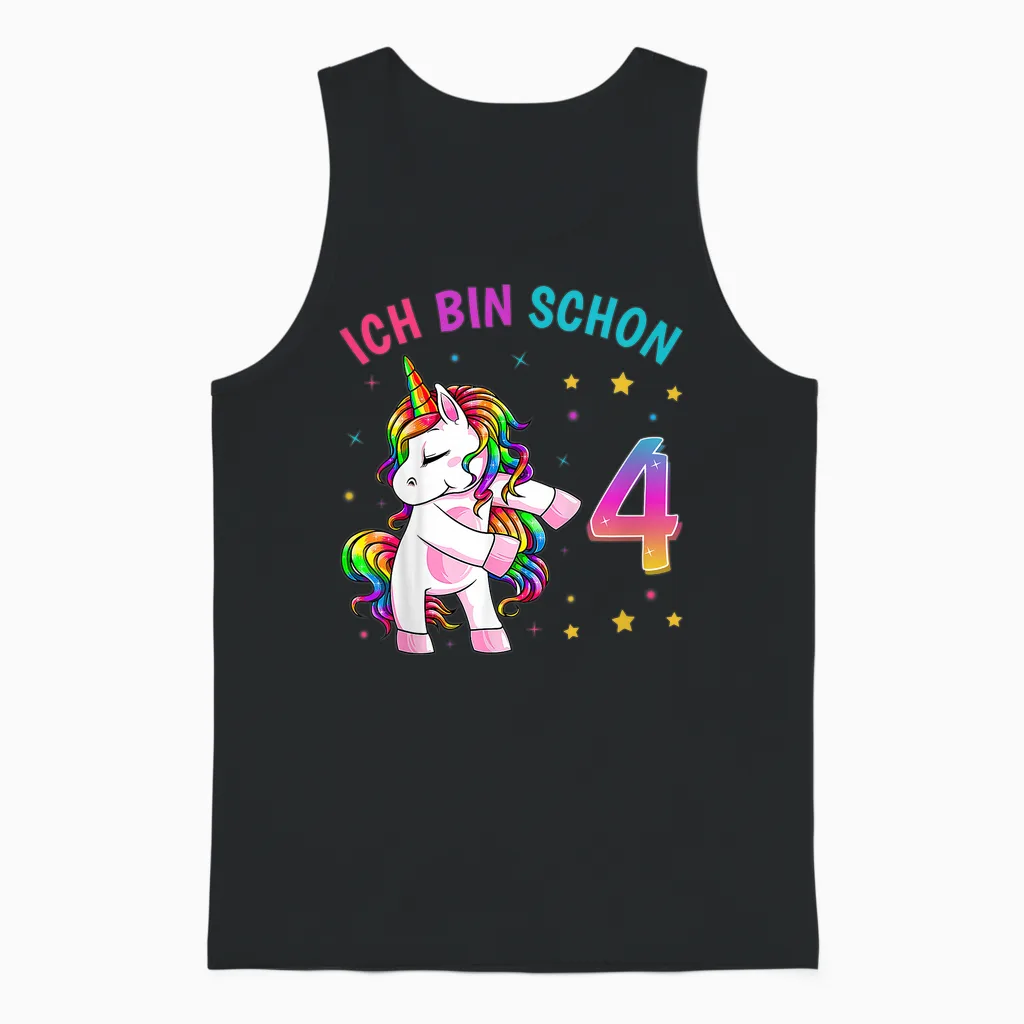 4 Geburtstag Mädchen Ich Bin 4 Jahre Alt Party Einhorn Unisex Tank Top in Black