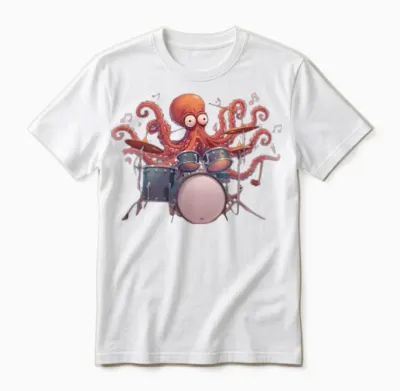 Octopus Playing Drums Unisex T-Shirt - White