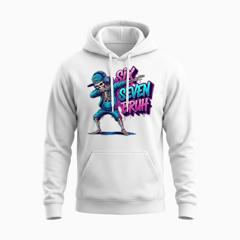 67 Funny Kids Meme Gen Alpha 6 7 Skeleton Six Seven Bruh Unisex Hoodie in White