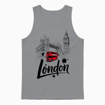 Rotes T-Shirt Mit Motiv „london Bus Tower Bridge“, Britisches Souvenir Unisex Tank Top - Sport Grey