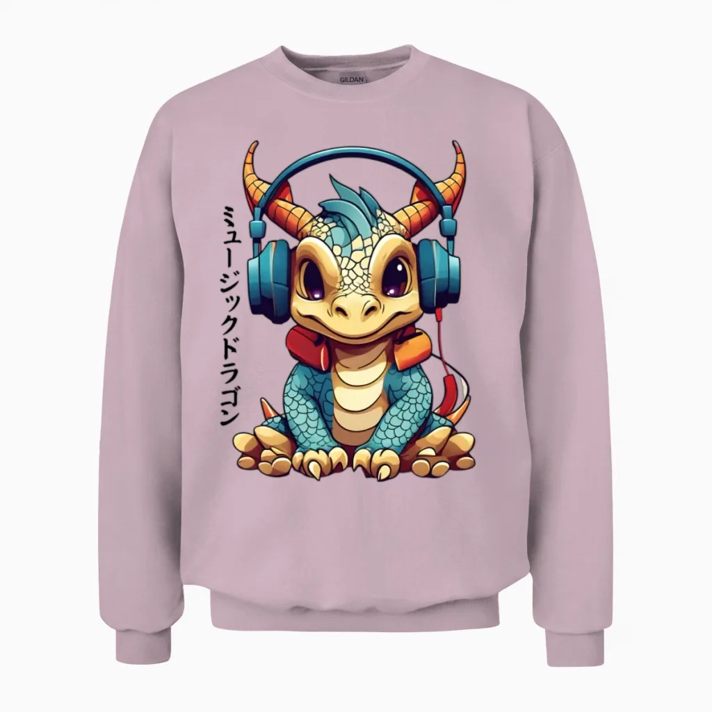 Japanese Music Dragon - Lovers Unisex Sweatshirt in Light Pink