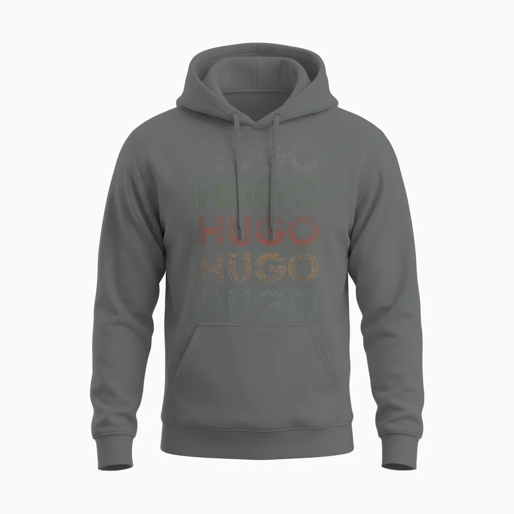 Hugo First Name Grunge Style Vintage Retro Unisex Hoodie in Graphite Heather