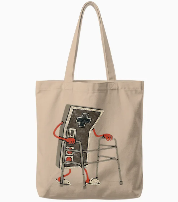 Retro Video Game Controller with Walker Funny Gamer Gaming Tote Bags in Natural