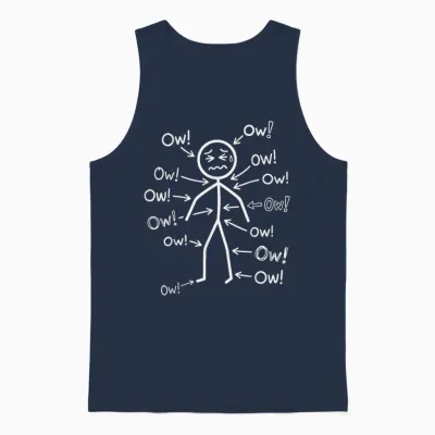Funny Ow Stick Figure Body Pain Humor Graphic for Men Women Unisex Tank Top - Navy