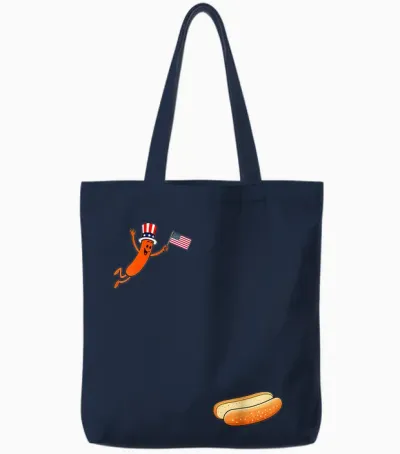 Hotdog Freedom Dive Funny Uncle Sam Hot Dog Jumping into Bun Tote Bags - Navy