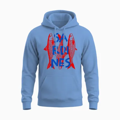 Retro Distressed Graphic Sardines Fish for Men and Women Unisex Hoodie - Carolina Blue