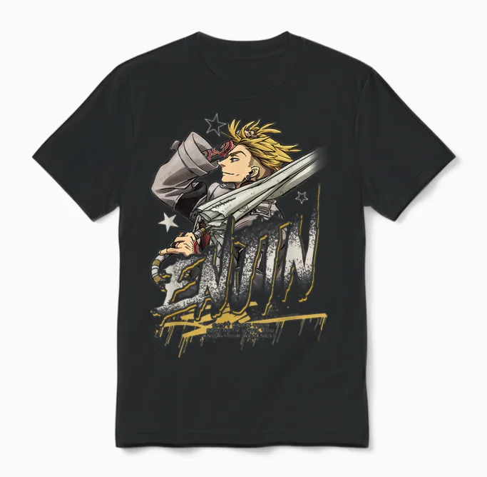 Enjin Portrait Outline with Stars Anime Unisex T-Shirt in Black