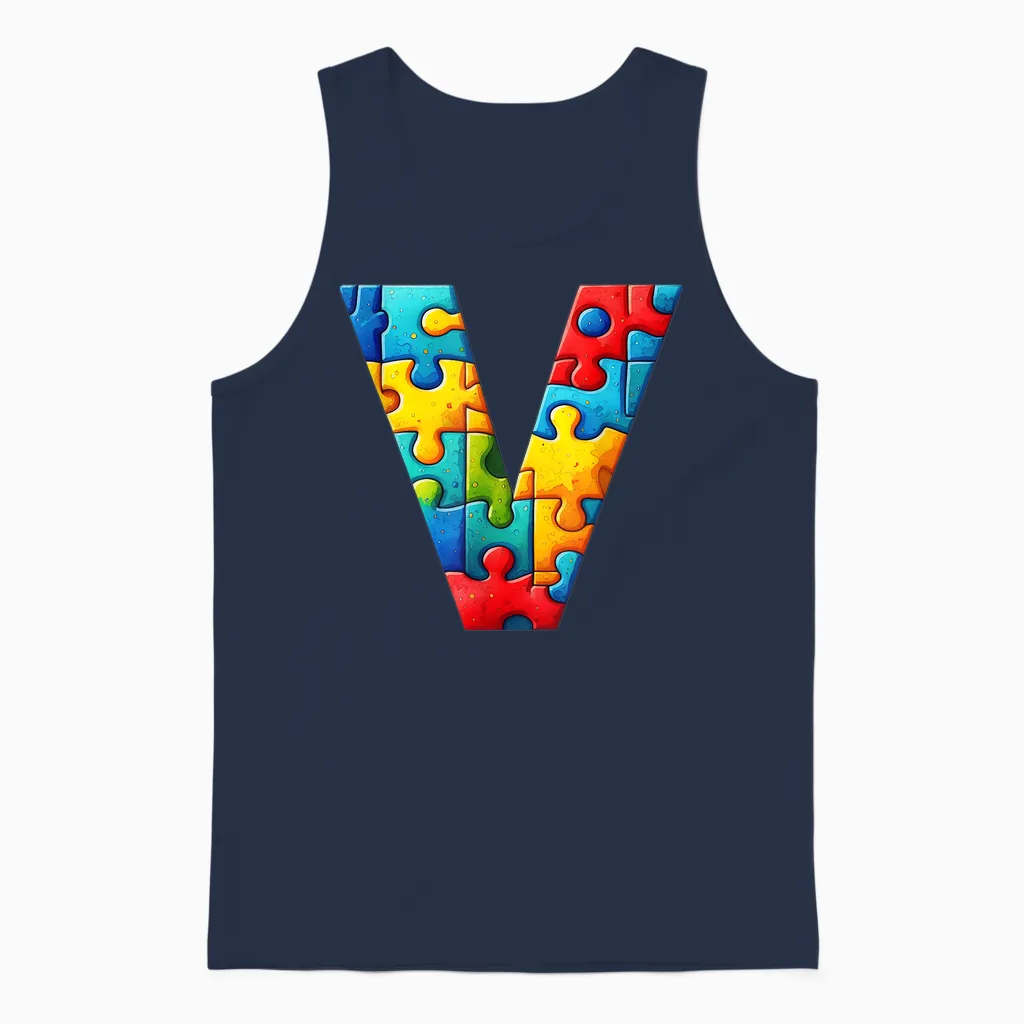 Autism Idée-Cadeau Personnalisé Lettre V Autiste Unisex Tank Top in Navy