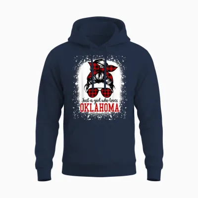 Oklahoma Women Girls Messy Bun Hair, I Love Oklahoma Unisex Hoodie - Navy