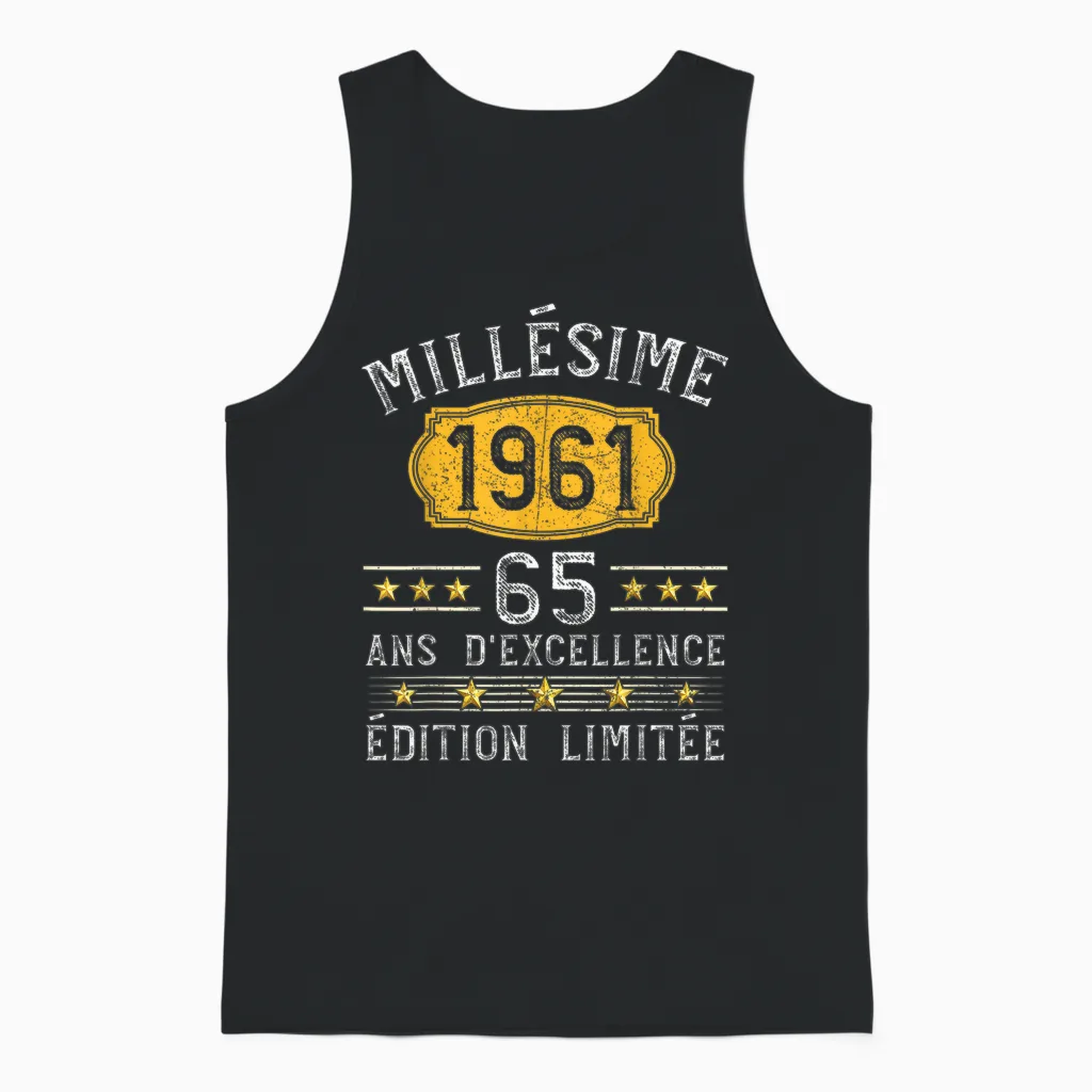 Vintage 1961 Gift 65 Years Man Birthday Humour Unisex Tank Top in Black