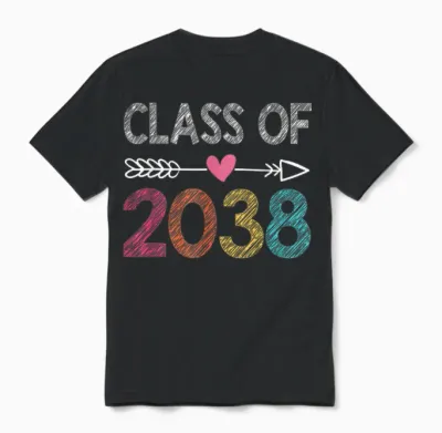 Class of 2038 Kindergarten Pre K Grow with Me Graduation Unisex T-Shirt - Black