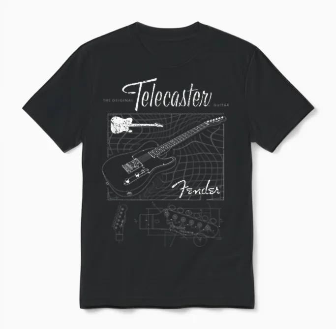 Fender the Original Telecaster Guitar Schematic Unisex T-Shirt in Black