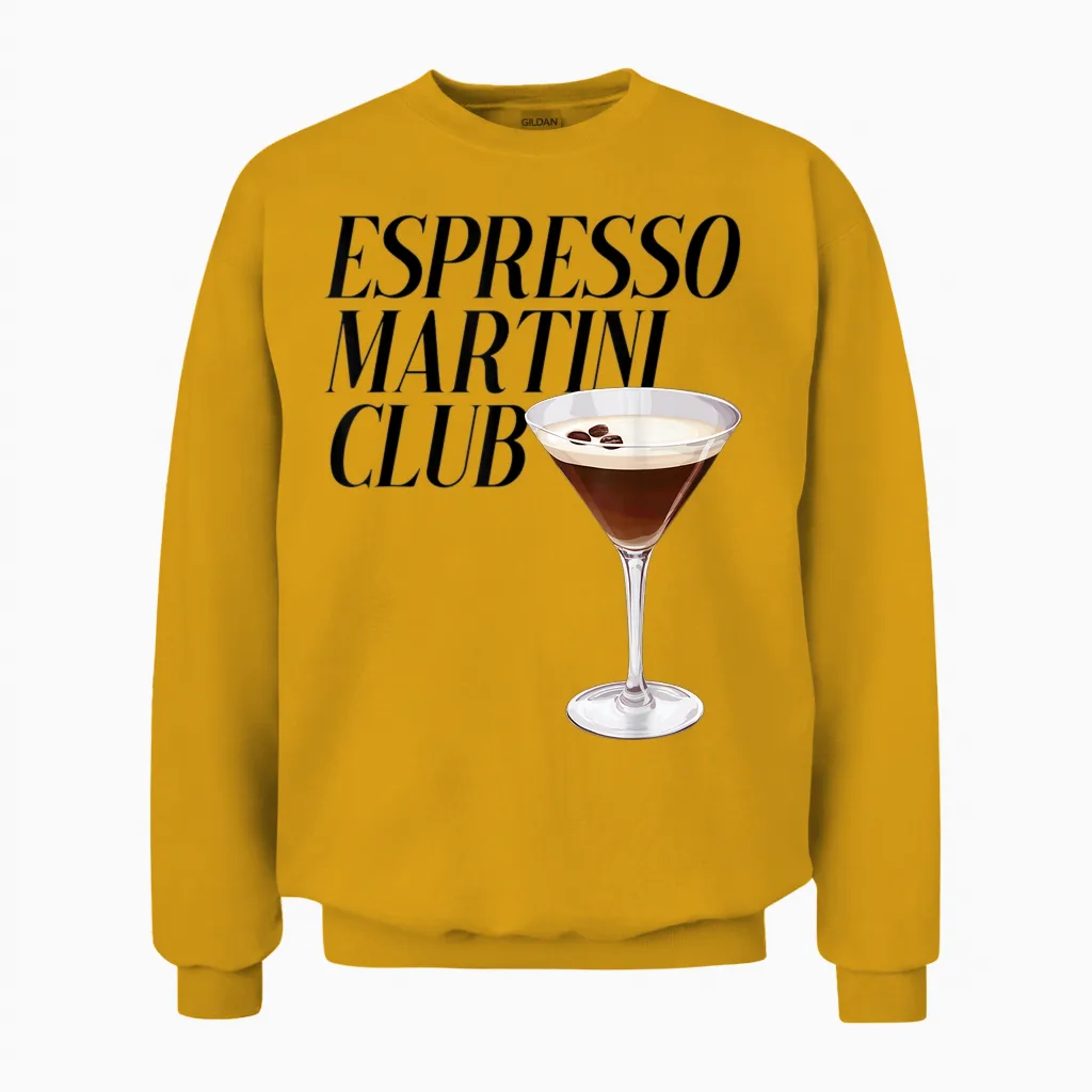 Espresso Martini Club. Coffee Cocktail Café Bar Coffee Drink T-Shirt, White Unisex Sweatshirt in Gold