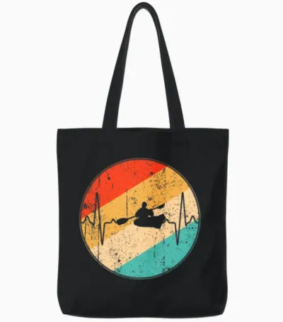 Kayak Retro Heartbeat Tote Bags - Black