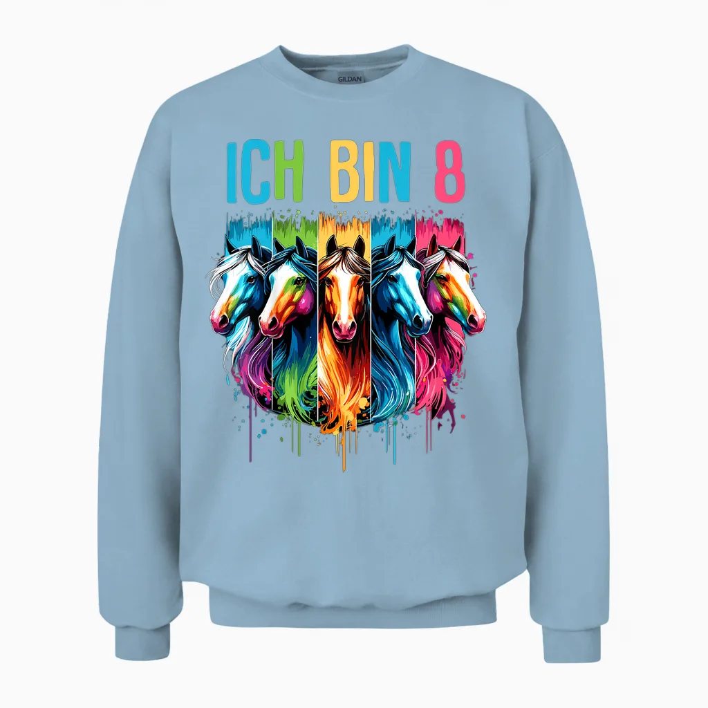 Ich Bin 8 Geburtstag Pferde Mädchen Pferd 8 Jahre Unisex Sweatshirt in Light Blue