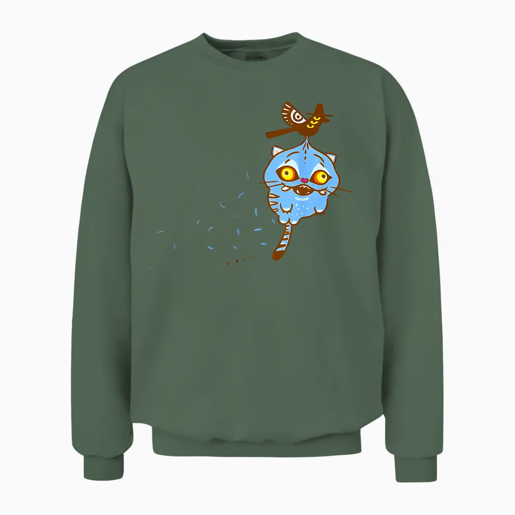 Funny Demon Hunters Tiger and Bird Kawaii Unisex Sweatshirt in Military Green
