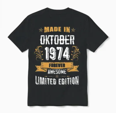 October 1974 Vintage Birthday Present Unisex T-Shirt - Black