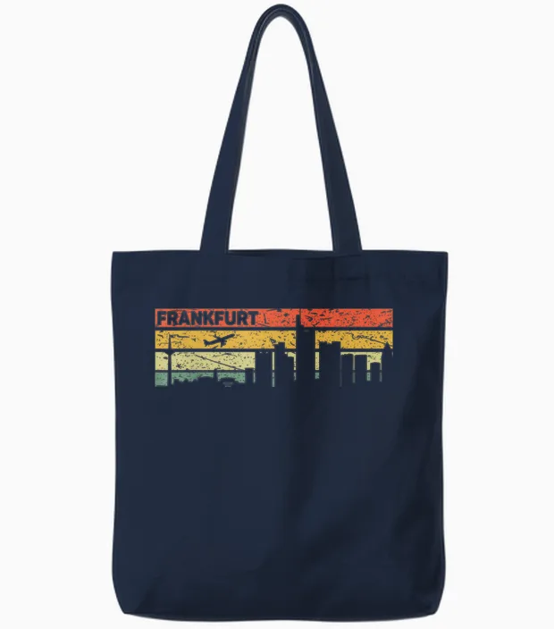Frankfurt Tshirt Vintage Skyline Retro Stadt Deutschland Tote Bags in Navy