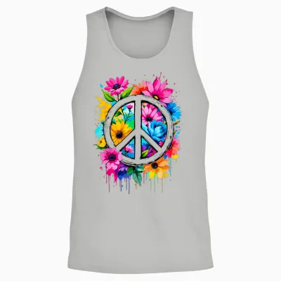 Love Peace Flower Power Peace Sign 70s 60s Woman Hippie T-Shirt, White, S Unisex Tank Top - Ash