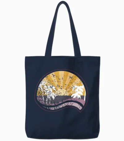 Retro Distressed Sunset Tote Bags - Navy