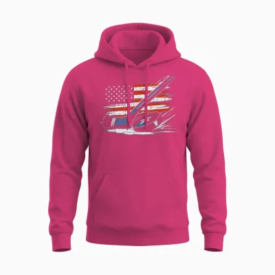 4th of July Ice Hockey Stick Puck Us Flag Men Boys Unisex Hoodie - Heliconia