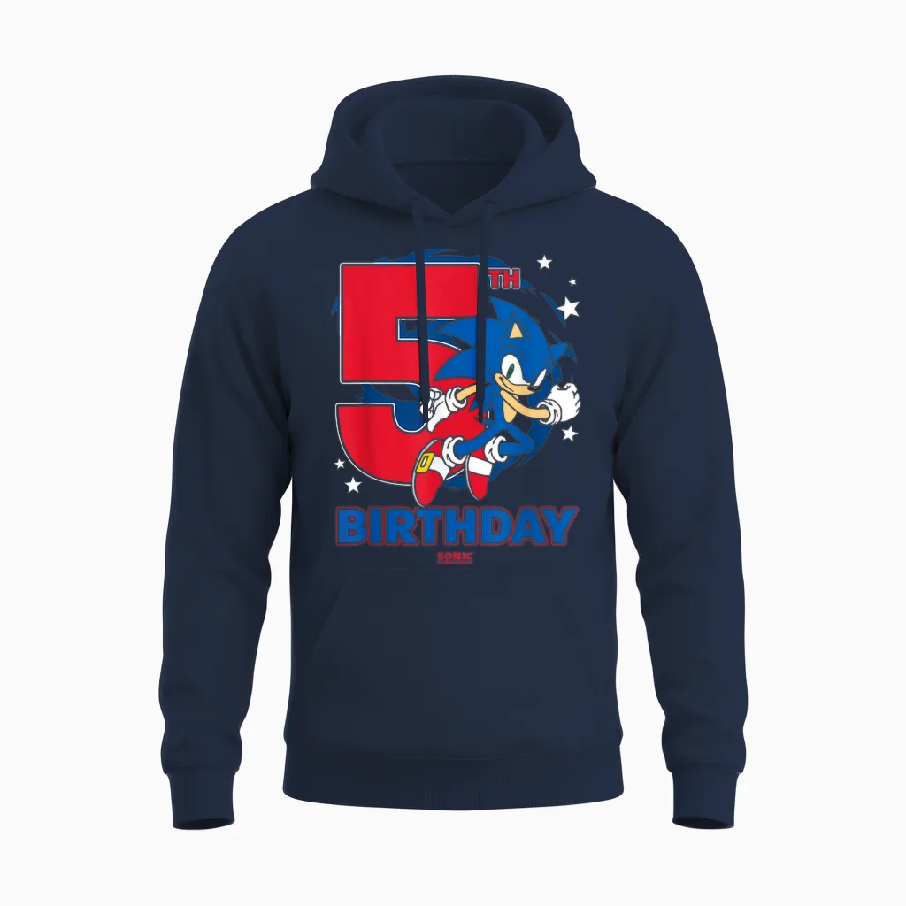 Sonic the Hedgehog 5th Birthday Epic Sonic Big Chest Logo Unisex Hoodie in Navy