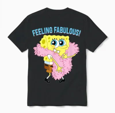 Mademark X Spongebob Squarepants - Spongebob in Feather Boa - Feeling Fabulous! Unisex T-Shirt - Black