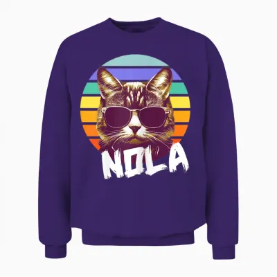 Nola - Cute Girl Name with Cool Cat Unisex Sweatshirt - Purple